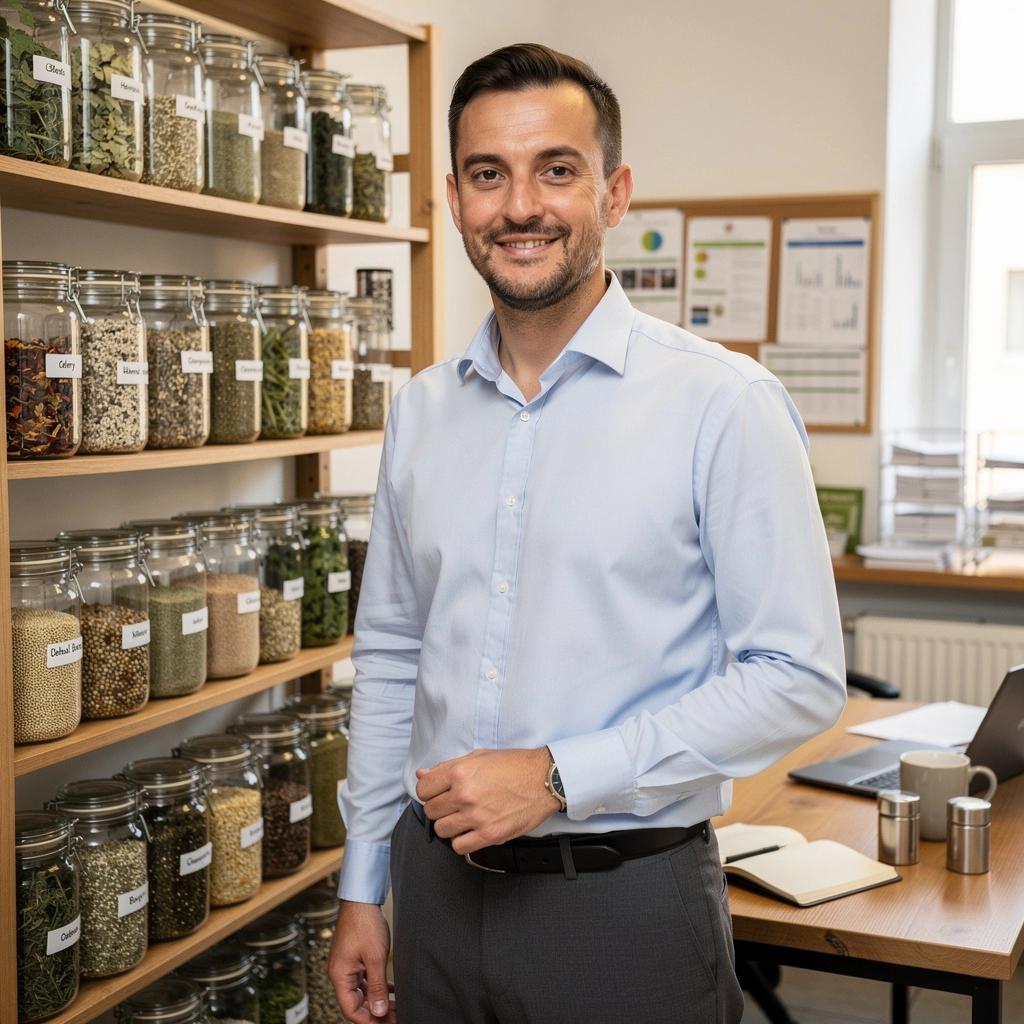 Zeleni čaj s celerom u prirodnom okruženju, s biljkama u pozadini.